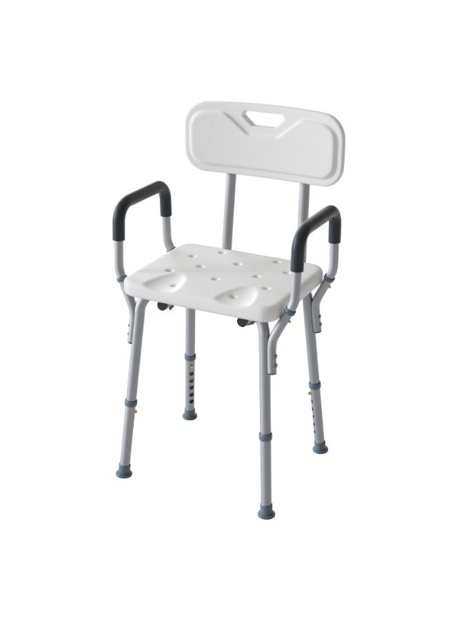 بازار بوريا كرسي استحمام PORIYA قابل للتعديل مع مقبض دعم، مقعد حمام مانع للانزلاق مع مسند ظهر وذراعين، إطار ألومنيوم خفيف الوزن، تركيب بدون أدوات، 6 مستويات ارتفاع، يتحمل حتى 136 كجم - Image 1